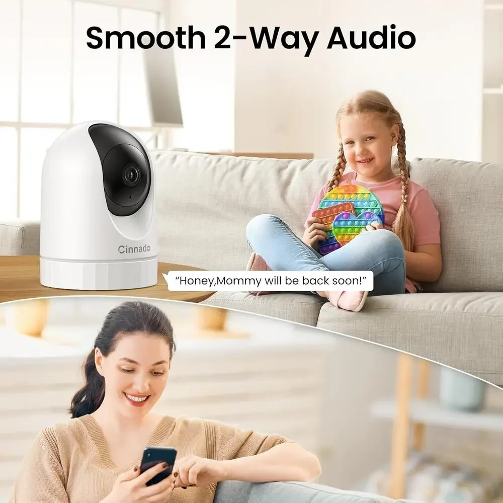 2 Pack Cinnado 2K Home Security Cameras 2.4Ghz WiFi Indoor Camera with 360°